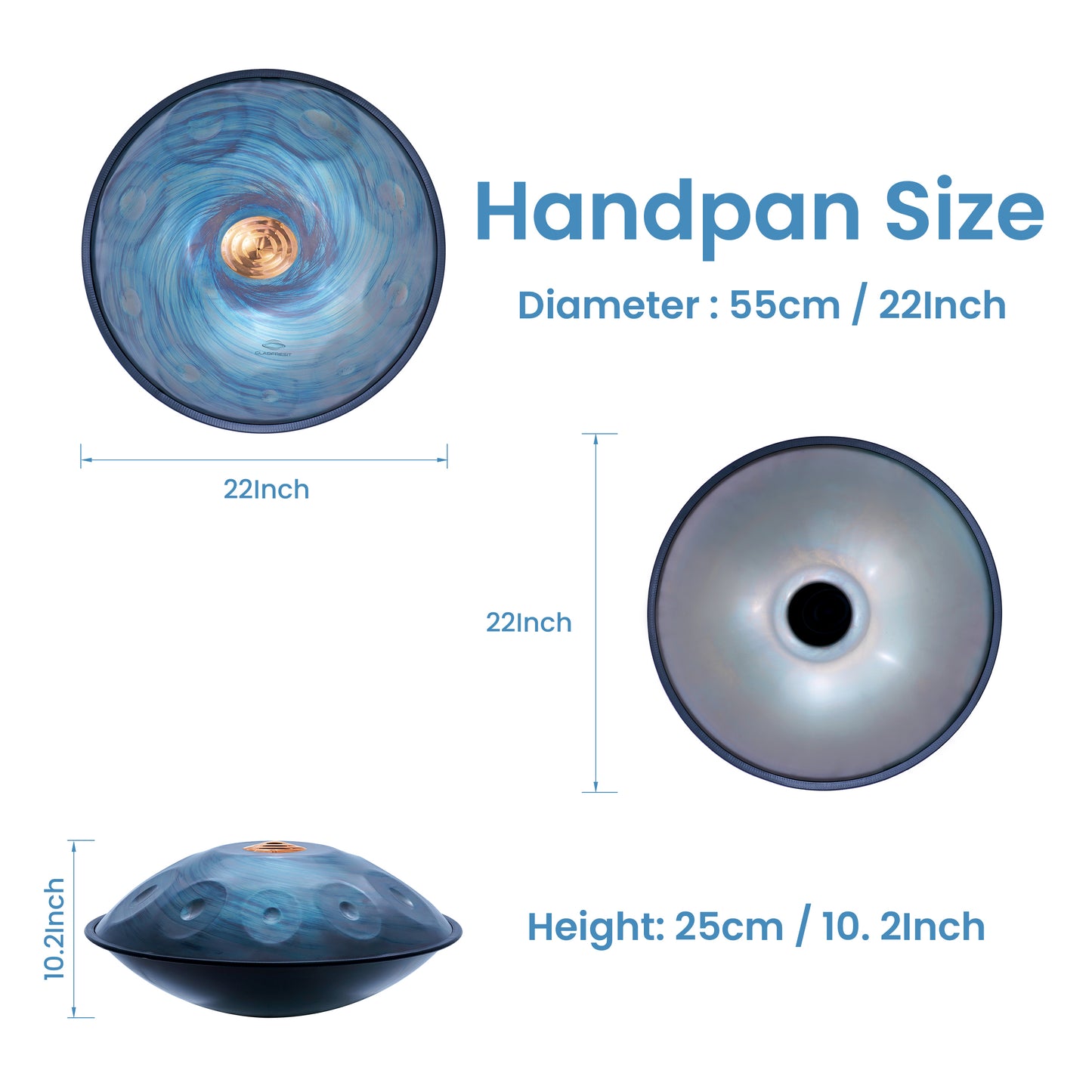 GLADFRESIT Handpan Tide 10 Noten D-Moll 22 Zoll mit Zubehör