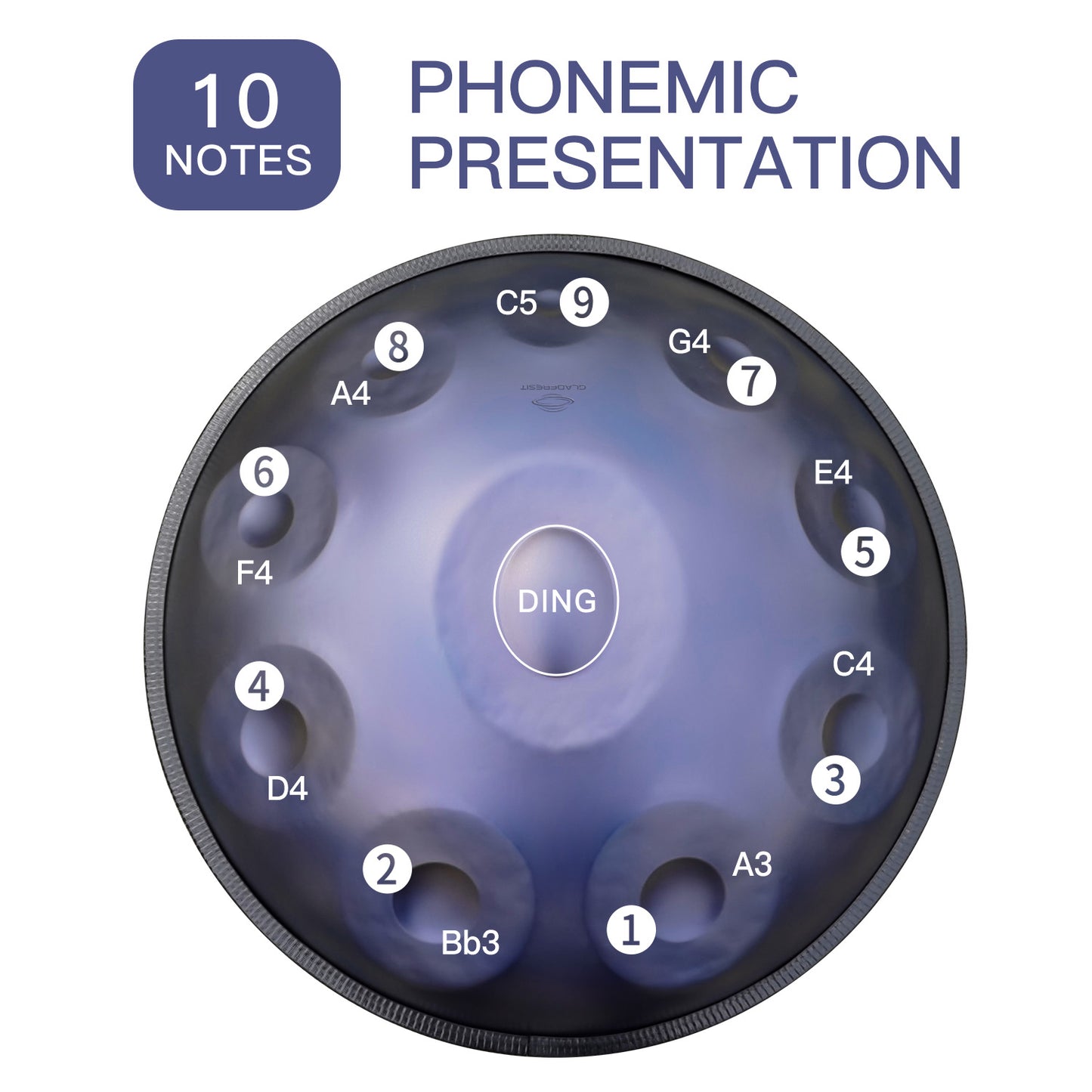 GLADFRESIT Handpan lila 10 Töne D-Moll 22 Zoll mit Zubehör