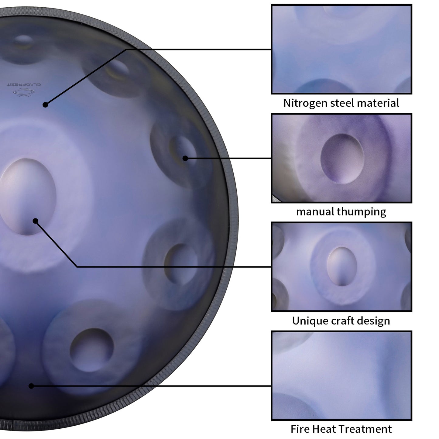 GLADFRESIT Handpan lila 10 Töne D-Moll 22 Zoll mit Zubehör