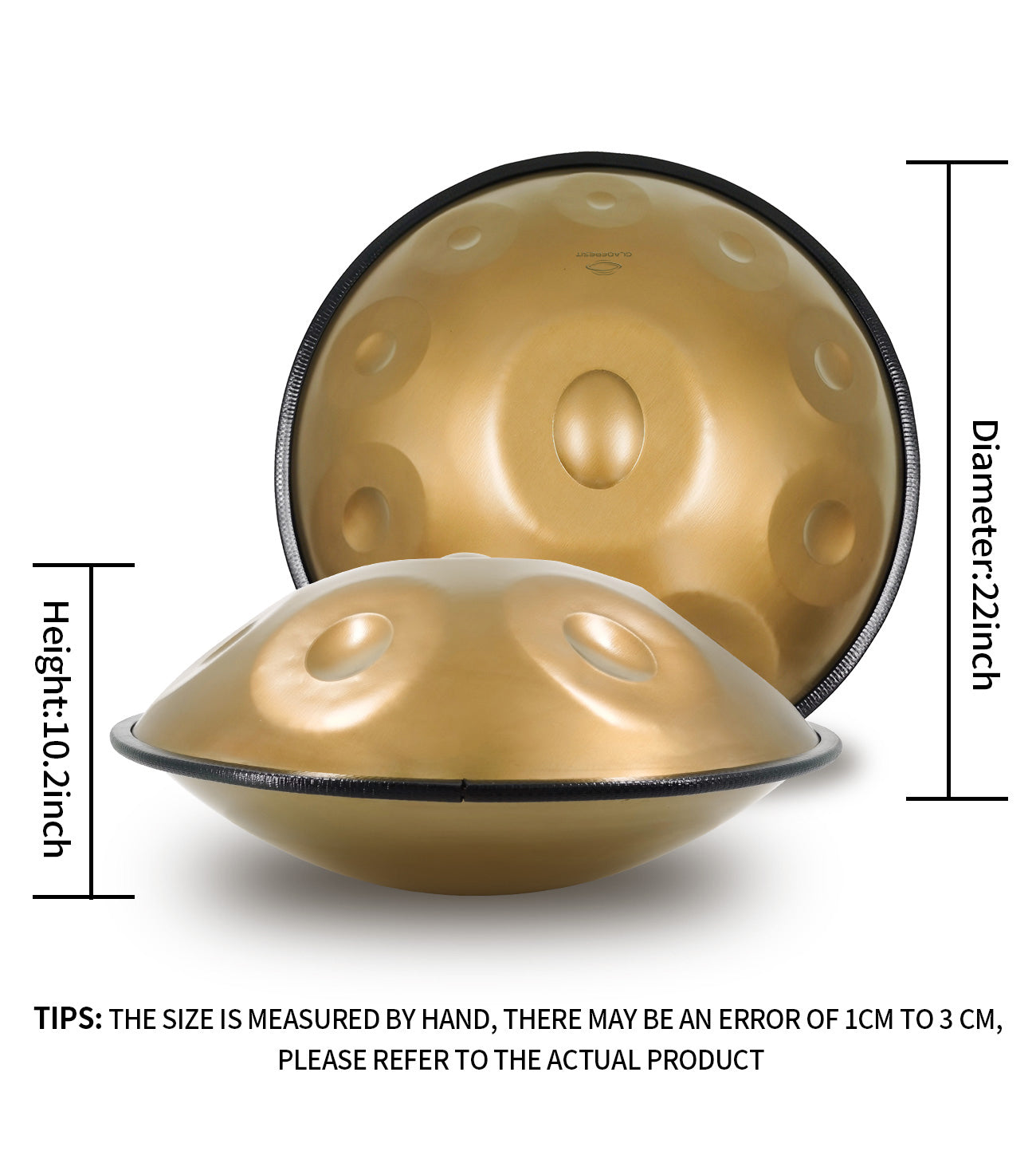 GLADFRESIT Handpan Glod 10 Töne D-Moll 22 Zoll mit Zubehör
