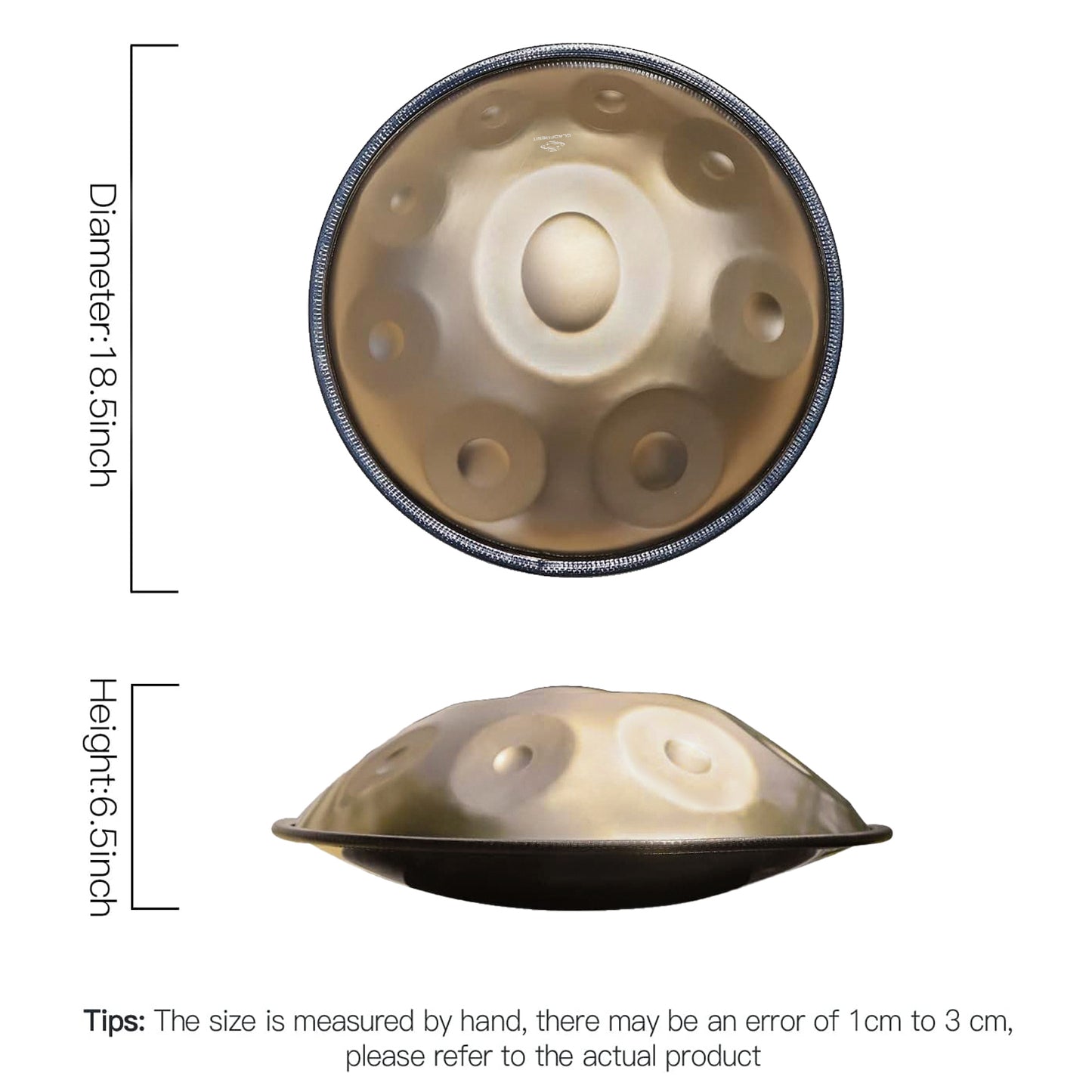 GLADFRESIT Mini Handpan Gold 9 Notes G Minor 18 Inches with Accessories