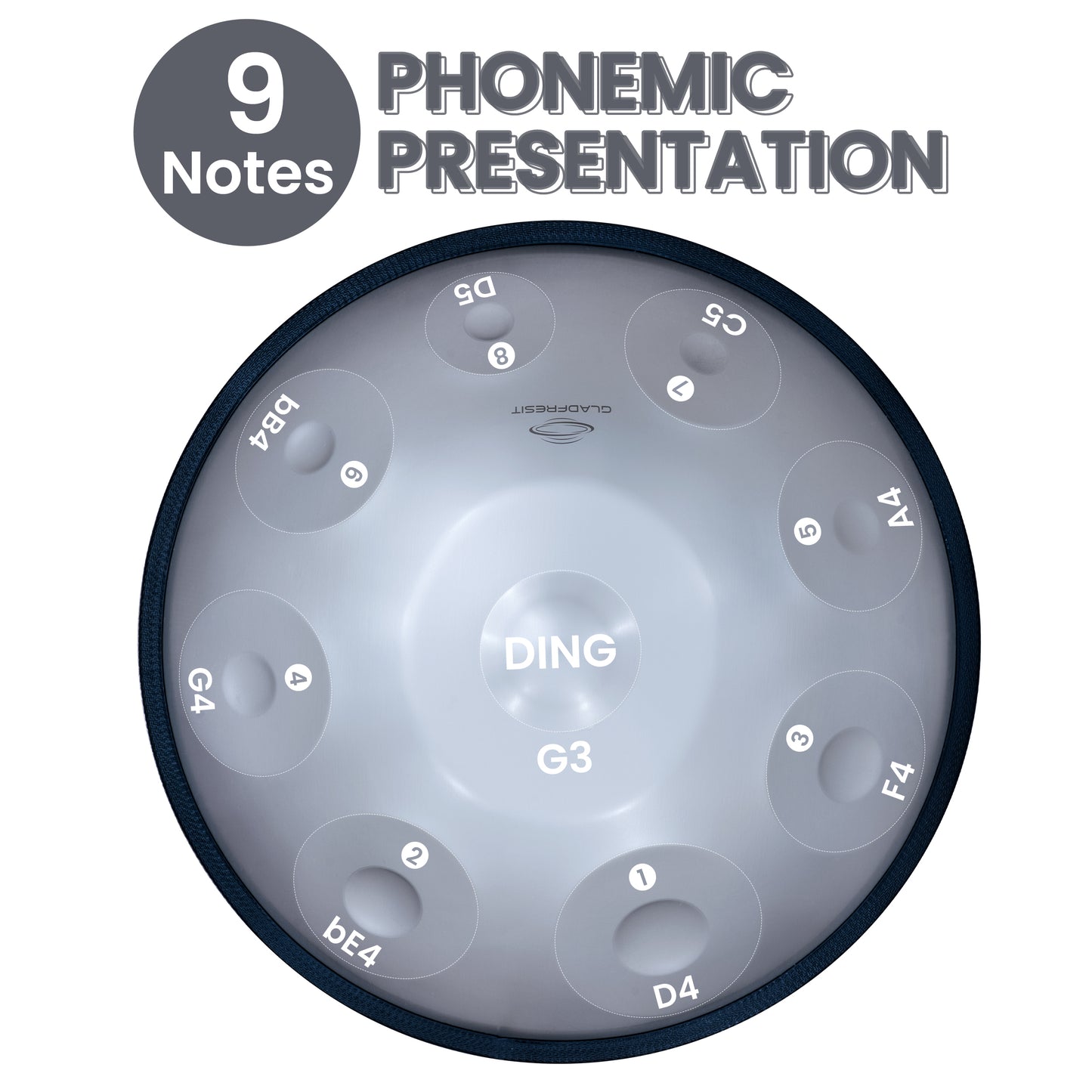 GLADFRESIT Mini Handpan Silver 9 Notes G Minor 18 Inches with Accessories