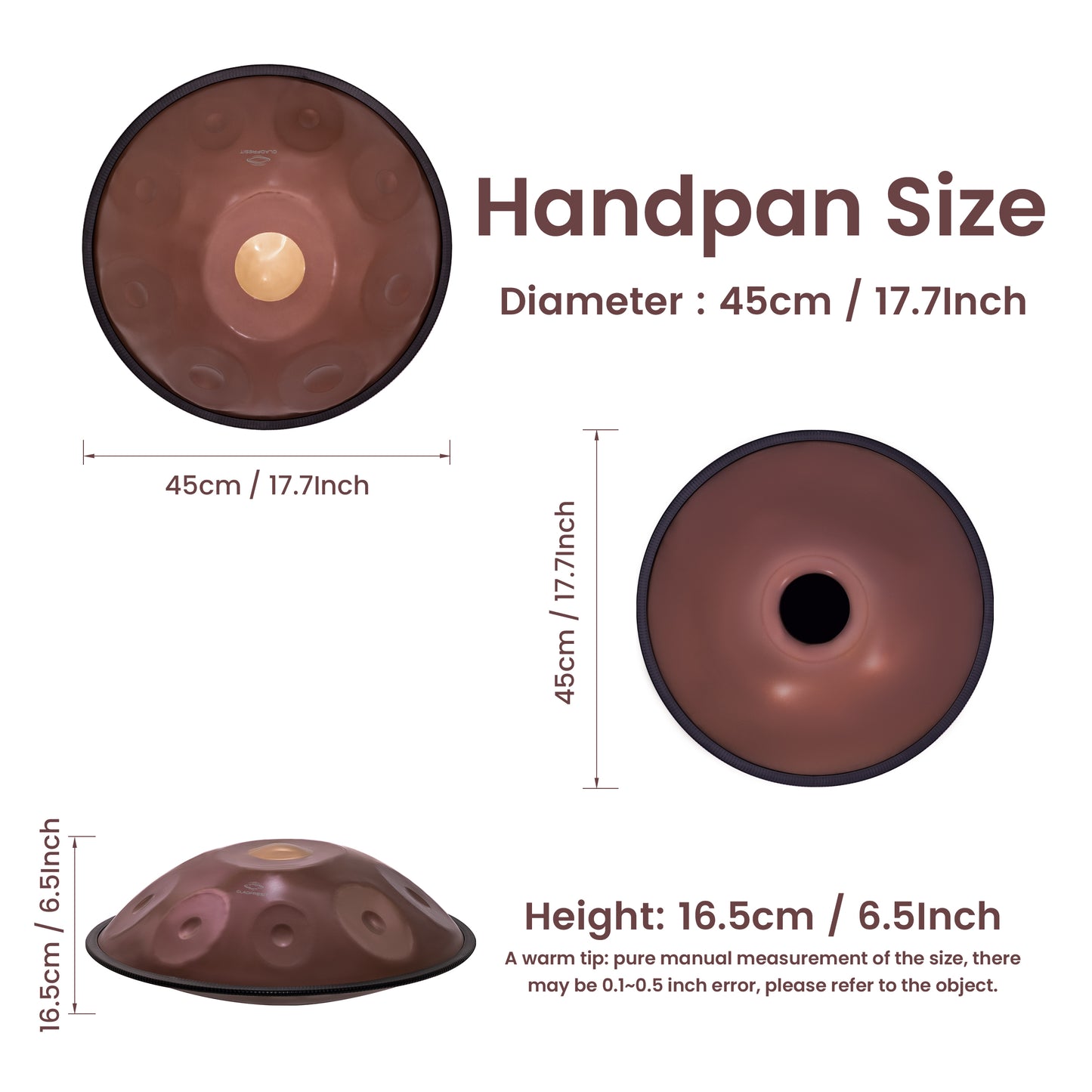 GLADFRESIT Mini Handpan Magenta 9 Notes G Minor 18 Inches with Accessories