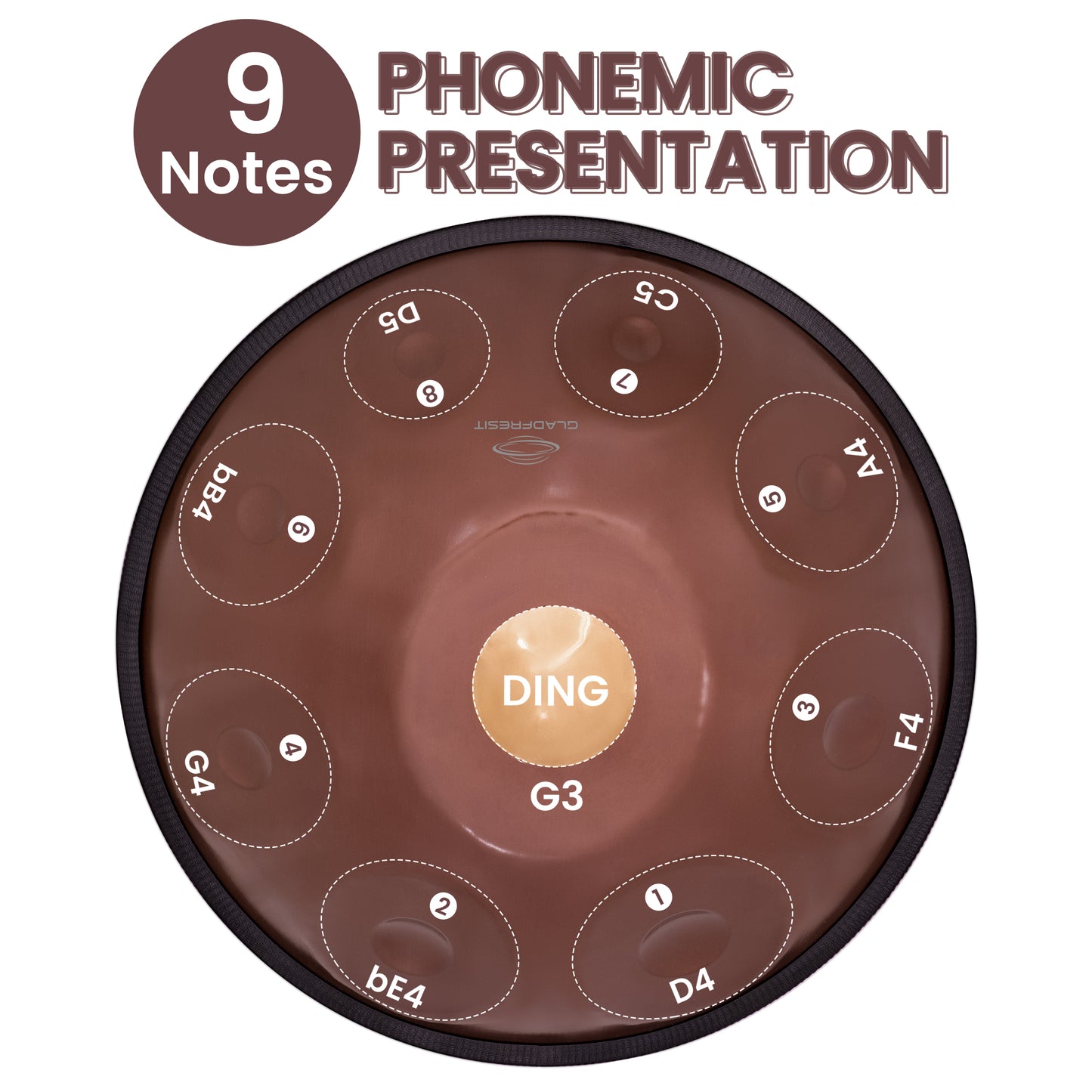 GLADFRESIT Mini Handpan Magenta 9 Notes G Minor 18 Inches with Accessories