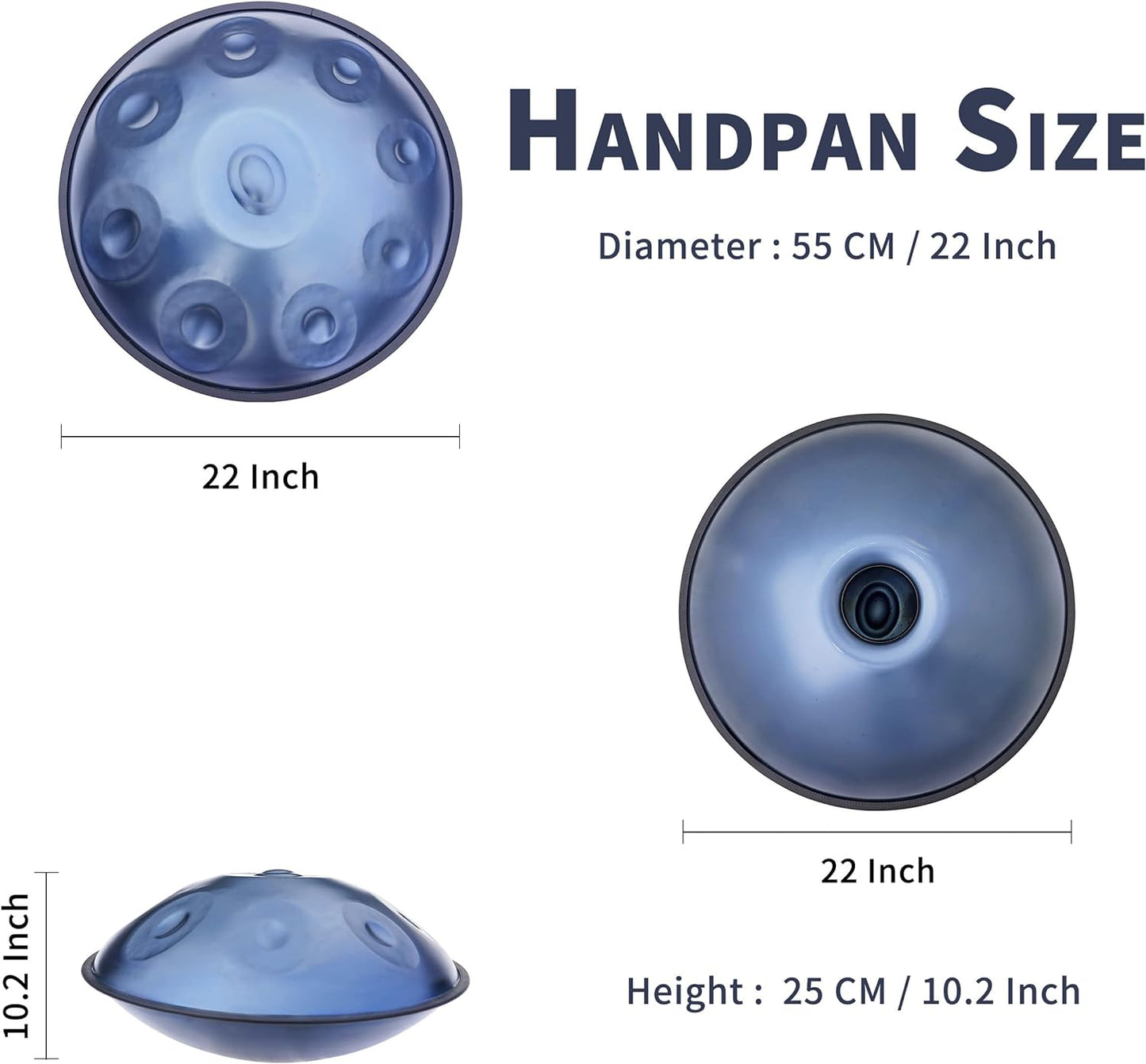 GLADFRESIT Handpan Blau 10 Töne D-Moll 22 Zoll mit Zubehör