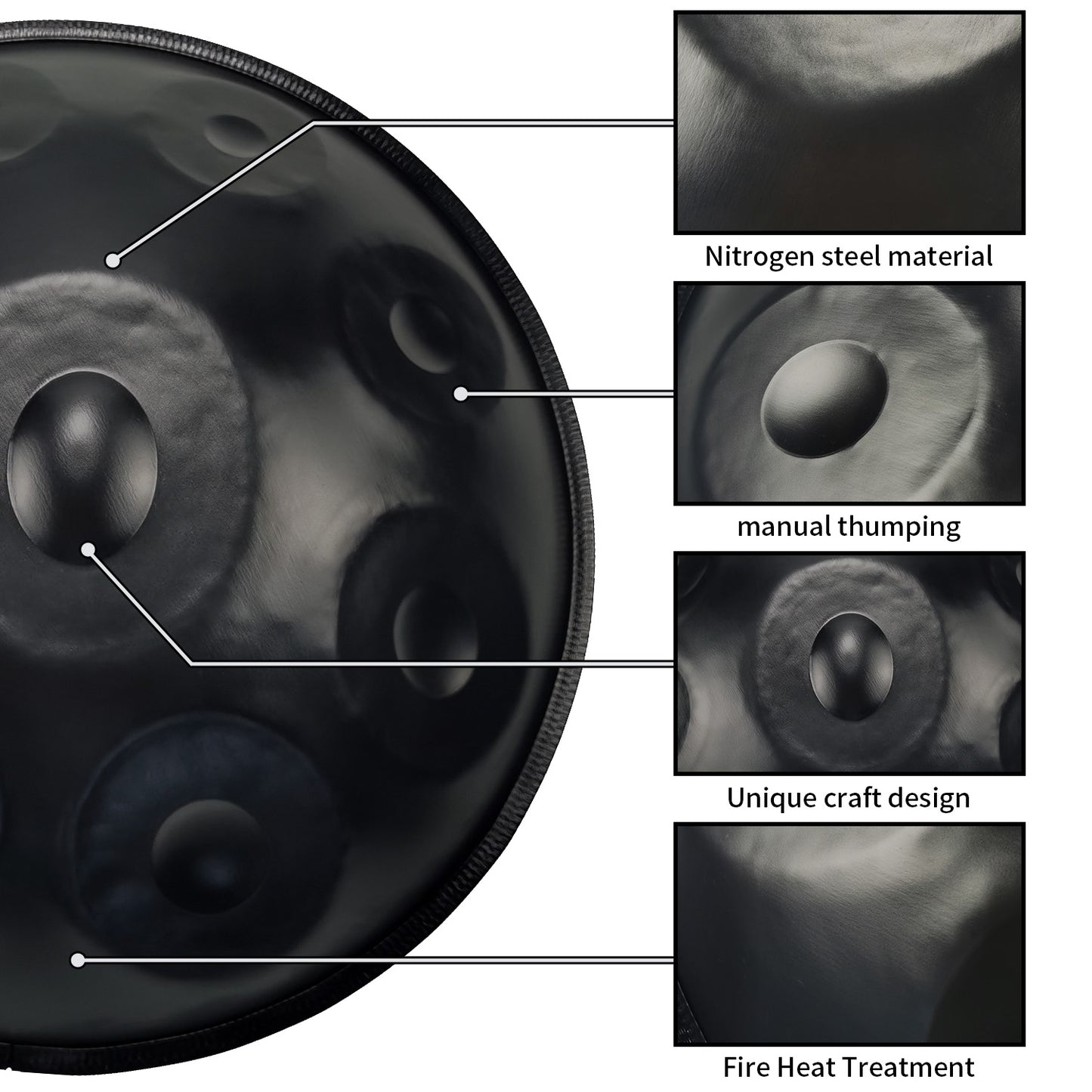 GLADFRESIT Handpan Schwarz 9 Töne D-Moll 22 Zoll mit Zubehör