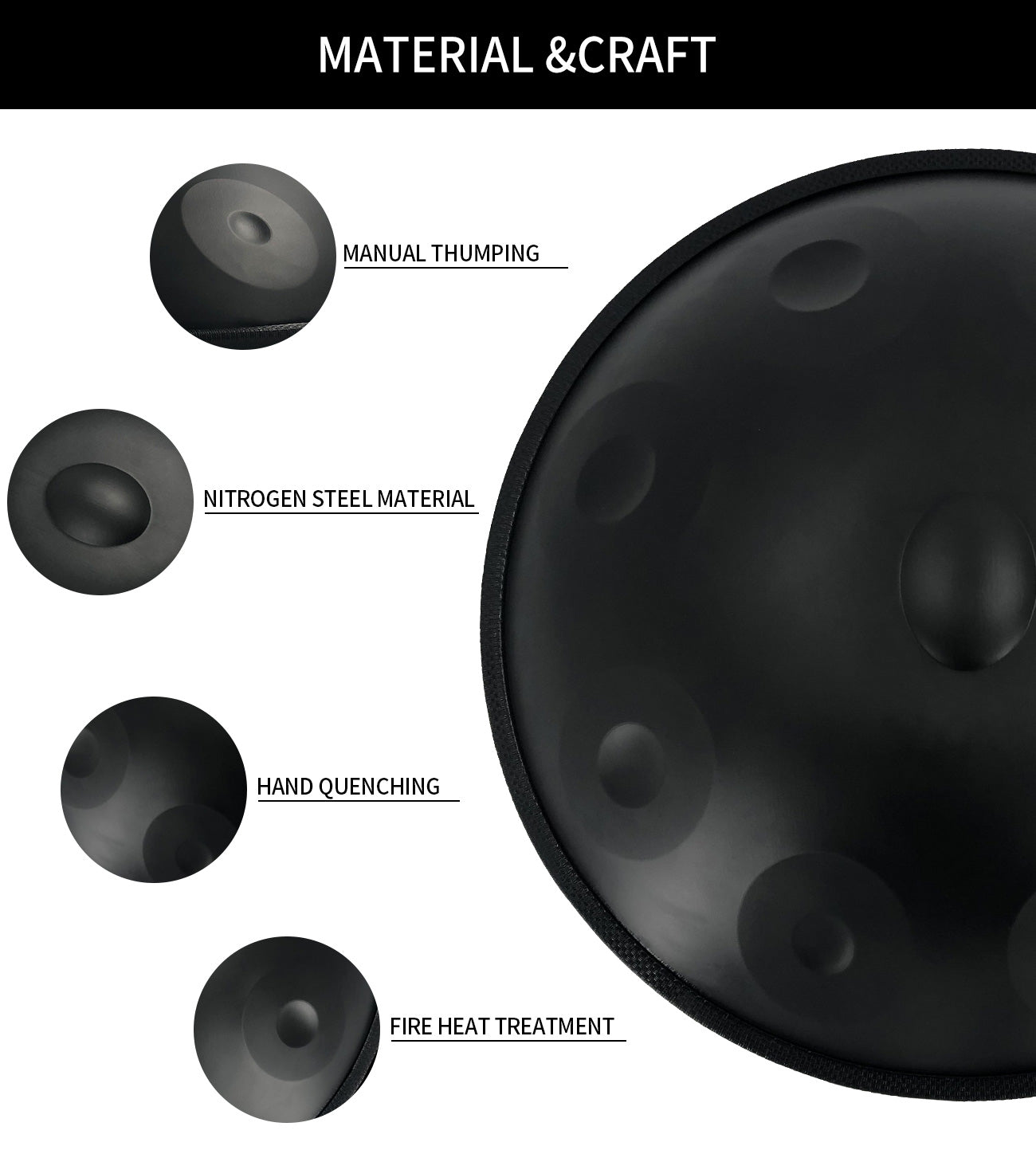 GLADFRESIT Handpan Schwarz 10 Töne D-Moll 22 Zoll mit Zubehör