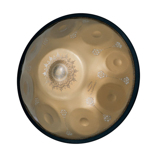 GLADFRESIT Mini Handpan Mandala Gold 9 Notes G Minor 18 Inches with Accessories
