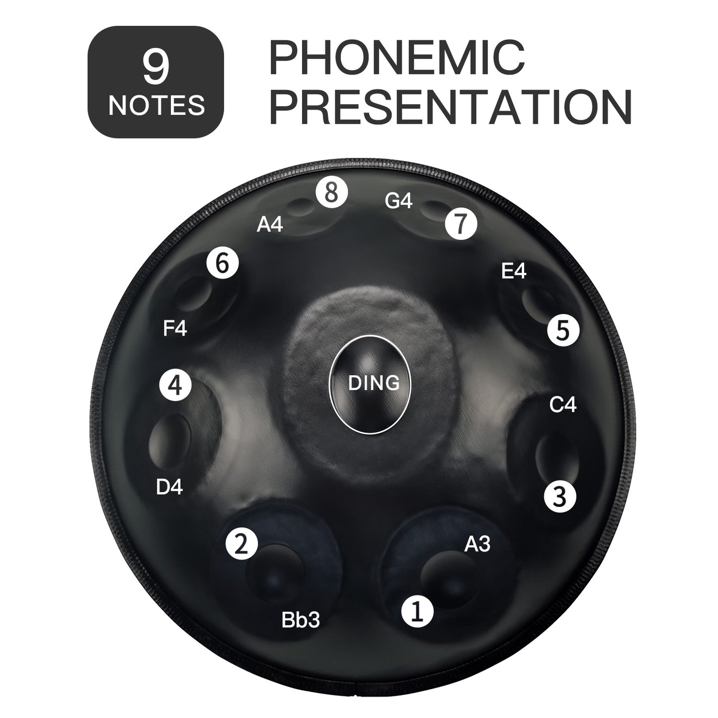 GLADFRESIT Handpan Schwarz 9 Töne D-Moll 22 Zoll mit Zubehör